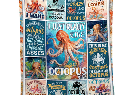 Octopus Blanket Ocean Animal I Just Really Like Octopus Throw Blanket Gifts for Kids Adults Soft Flannel Blanket for Sofa Couch Bed Warm Cozy Home Decor for All Seasons,30"x40"for Baby/Pets