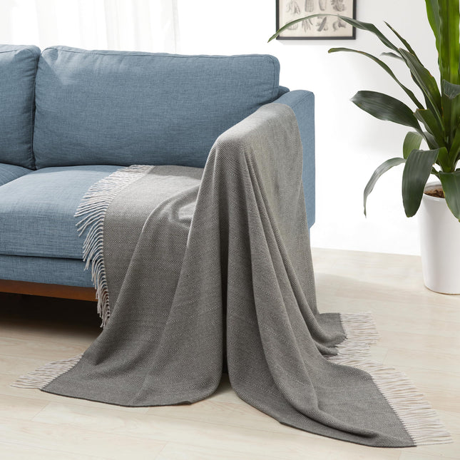 Amazon Basics Cozy Room Décor Throw Blanket, Lightweight, Recycled Polyester, Machine Washable, 50"x 60", Dark Gray and Light Gray Herringbone