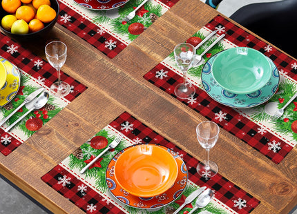 Christmas Placemats Set of 4 - Xmas Bells Place Mat 12x18 Inch Buffalo Plaid Pinecone Table Mat for Party Kitchen Dining Home Holiday Party Decor