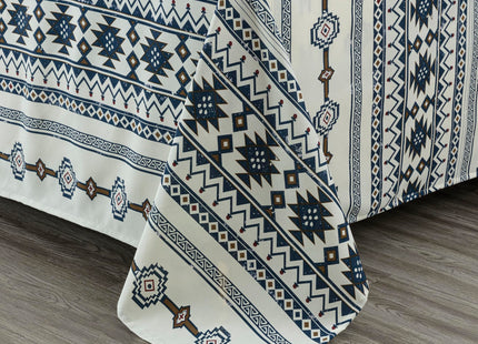 Chezmoi Collection 4-Piece Southwestern Tribal Lodge Bed Sheet Set, Queen Size - Ivory Navy Brown Red Printed Microfiber Soft Breathable Deep Pocket Sheets and Pillowcases Set