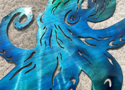 LiveInUrban Coastal Wall Art Octopus Metal Wall Sculptures, Ocean Beach Themed Metal Hanging Home Decoration 15.7"x11.1"