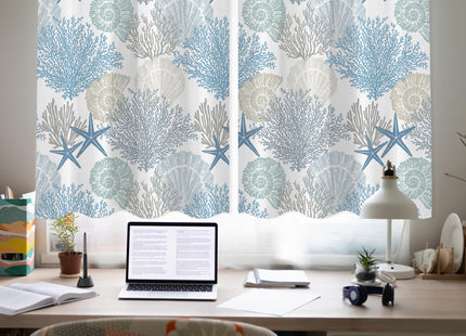 Coastal Starfish Coral Kitchen Curtains Sets for Windows Over Sink Nautical Beach Seashell Short Curtain for Small Bathroom Window Spring Summer Half Treatment Tier Drapes for Bedroom 26x24 Inch