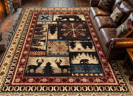 LOKHOM 8x10 Rustic Cabin Area Rug, Non-Slip Washable Western Lodge Bear Rug