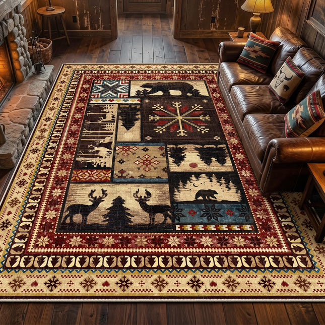 LOKHOM 8x10 Rustic Cabin Area Rug, Non-Slip Washable Western Lodge Bear Rug