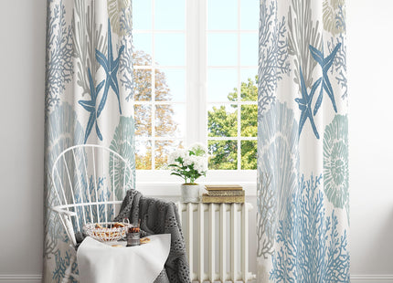Llylumty Coastal Window Curtains Grommet Drapes Nautical Summer Beach Sea Shells Starfish Themed,Grommet Blackout Curtain for Living Room, Bedroom 2 Panel 42x84 Inch