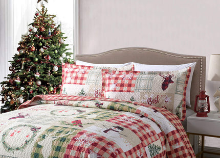 TT LINENS 3 Piece Christmas Quilt Set Queen, Rustic Lodge Deer Snowman Printed Bedspread Coverlet, Lightweight Holiday Bedding B009(Queen)