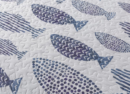 SLPR - Coastal Nautical Fish Quilt Set, Twin with 1 Sham, Lake Bedding
