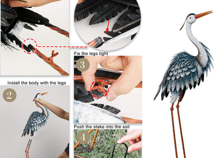 TERESA'S COLLECTIONS Garden Decor Blue Heron Sculptures & Statues,24.5" Coastal Metal Heron Decoy for Outdoor Outside Vivid Bird Metal Yard Art Cranes Patio Pond Pool Lawn Decorations,Gift for Mom