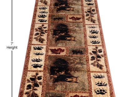 Masada Masada Rugs Kodiak Collection 2'x7' Cabin/Lodge Area Rug Runner with Bear and Cub Scene