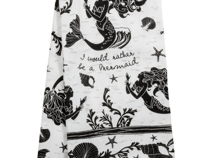 Karma Gifts Black And White Boho Tea Towel,Cotton, Mermaid 18" x 22"