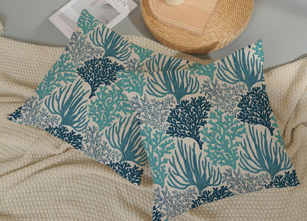 DAFENA Outdoor Pillow Covers 18x18 Inch 2 Pcs Coastal Blue Teal Coral Summer Decor Throw Pillows Nautical Sea Beach Ocean Themed Holiday Decoration Pillowcase for Couch Sofa