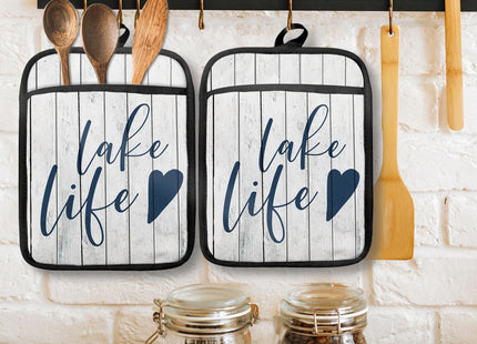 GOOZHO Lake Life Gifts Pot Holders with Pockets, Lake Life House Gifts for Women Oven Pot Holders Heat Resistant Oven Mitts Hot Pads for Kitchen Baking Cooking