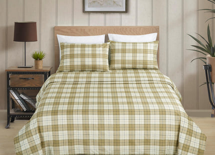Chezmoi Collection 4-Piece Lodge Plaid Sheet Set Full Size - Tan Beige Blue Plaid Stripe Printed Brushed Microfiber Lightweight Breathable Deep Pocket Bed Sheets