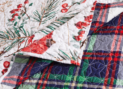 Greenland Home Cardinal Plaid Farmhouse Holiday Quilted Throw Blanket, 50 x 60 inches, Cardinal