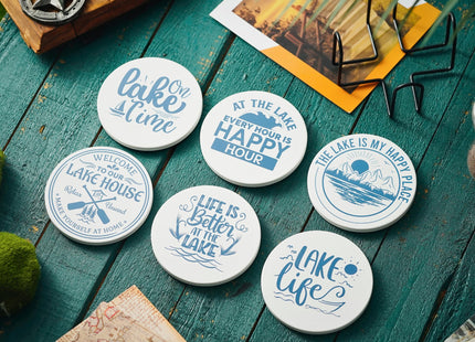 Onebttl Lake House Gifts Theme Coaster for Drinks, Set of 6 - Lake Sayings