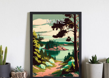 HomeArtPrint Maine Scenery Art Print, Maine Poster Wall art Decor, Maine State Map Travel Poster, Home Office Wall Decoration, Bedroom, Living Room Artwork. (Maine A, 11x14 inches (Unframed))