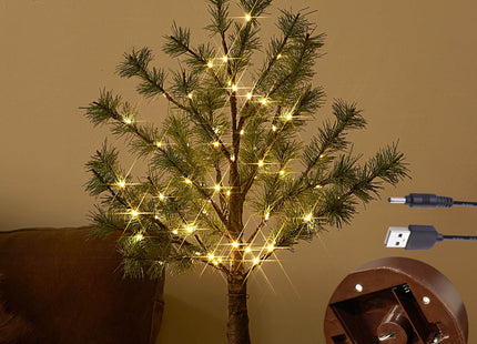 Hairui Christmas Tabletop Pine Tree Lights 60 LED 18IN Battery or USB Oprerated with Timer, Lighted Pine Tree for Home Winter Holiday Decor Indoor Use