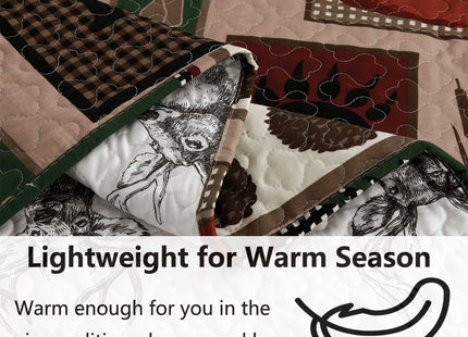 3-Piece Moose Pine Tree Reversible Quilt Set, Rustic Home Lodge Red Boat Black Bear Paws Eagle The Wilds Quilted Bedspread Coverlet Bedding Set, Lightweight Breathable for All Season (King, Red Boat)