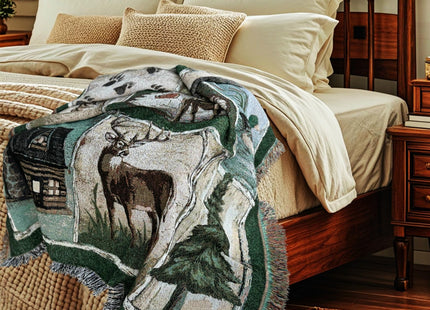 EZ.enjoy Moose Bear Lodge Woven Tapestry Throw Blanket 50"x60"
