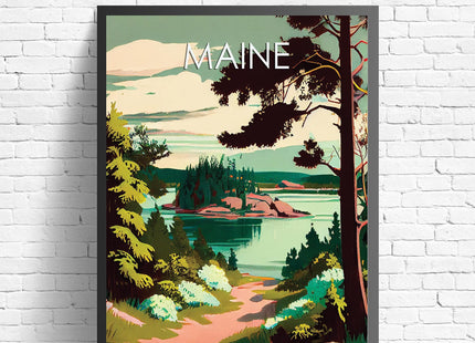 HomeArtPrint Maine Scenery Art Print, Maine Poster Wall art Decor, Maine State Map Travel Poster, Home Office Wall Decoration, Bedroom, Living Room Artwork. (Maine A, 11x14 inches (Unframed))