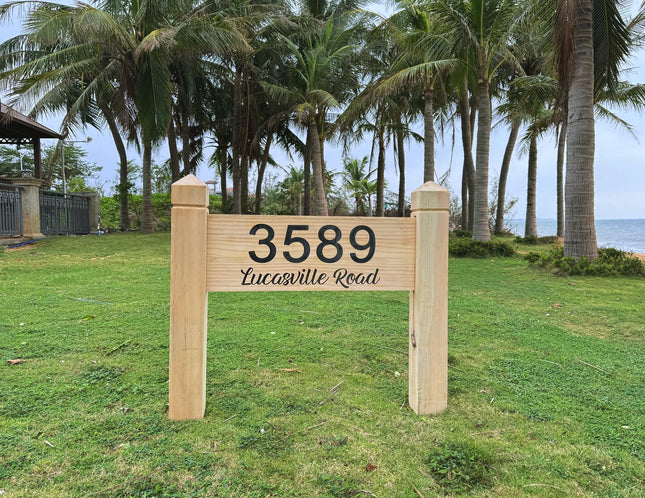 Home Address Sign For House, Personalized Cabin Decor, Carved Wood Camp Sign, House Numbers Plaque with Posts, Housewarming Gift