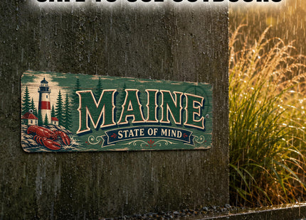 Maine State of Mind Folksy Barnwood Metal Sign — State Pride Wall Decor