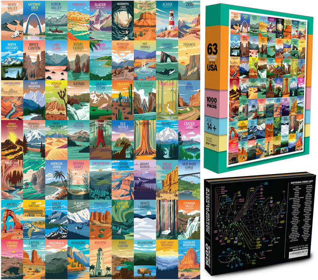 National Parks Jigsaw Puzzles for Adults 1000 Pieces with Map-Travel Roadtrip Bucket List Puzzle-Great Smoky Grand Canyon Yosemite Yellowstone Acadia Teton Zion Rocky Mountains (National Park)