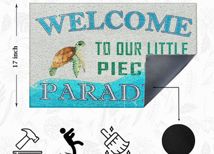 Supwhd Beach Sea Turtle Door Mat, Coastal Beach Welcome Mat, Beach Room Decor, Nautical Door Mat, Beach House Decor, Welcome to Our Little Piece of Paradise 17x30 Inches