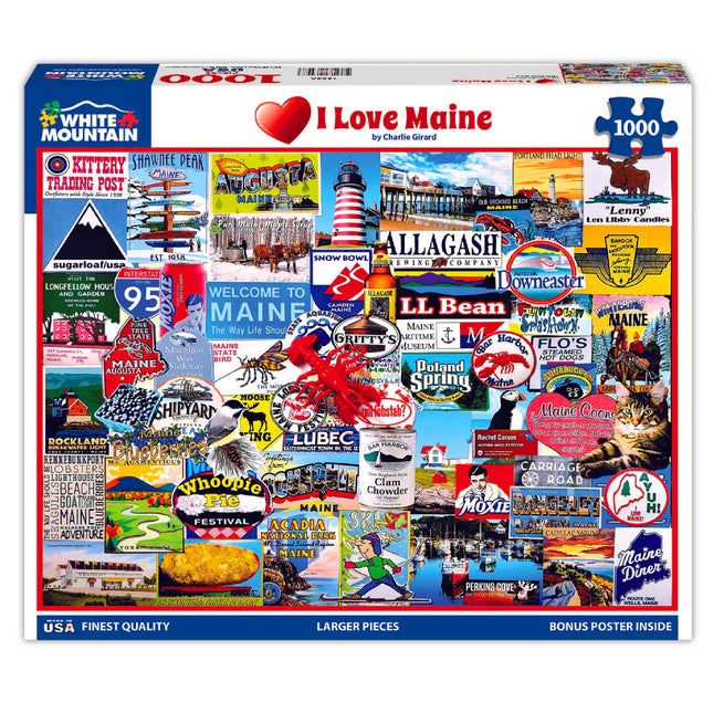 White Mountain 1000 Piece Jigsaw Puzzle New England Coastal, I Love Maine