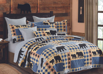 Virah Bella 3 Piece Full/Queen Cabin Quilt Bedding Set - Midnight Star - Rustic Country Reversible Patchwork Comforter Set with Decorative Pillow Shams