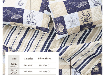 Great Bay Home Coastal Quilt Set - 3-Piece King/California King Size Nautical Patchwork Bedding Set - Lightweight, All-Season, Reversible Bedspread (Coastal Patchwork)