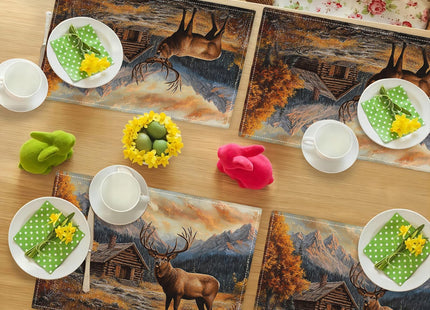 Farmhouse Deer Placemats Set of 6, Country Natural Place Mats, Rustic Forest Lodge Elk Wildlife Dining Table Mats, Washable Placemats for Kitchen Dining Room 18L'' × 12W''