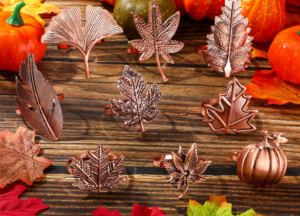 Remerry 9 pcsThanksgiving Napkin Rings Set Fall Autumn Metal Holders