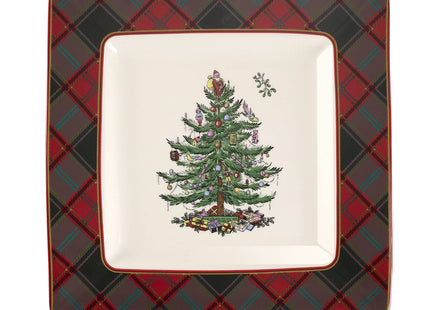 Spode Christmas Tree Tartan Plaid Square Serving Platter
