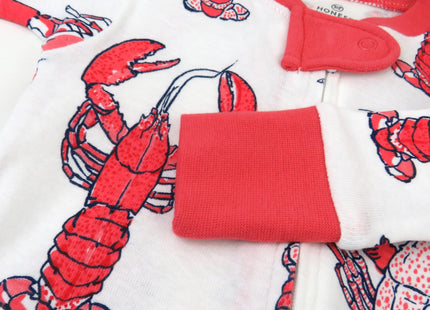 HonestBaby Celebration Non-slip Footed Pajamas One-piece Sleeper Zip-front Pjs 100% Organic Cotton, Lobster, 12 Months