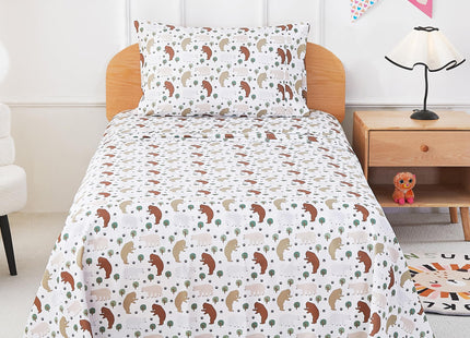 lasoftan Kids Sheet Set Twin Size, Twin Sheet Set with Forest Bear Pattern，Breathable Silky Soft Microfiber Kids Fitted Sheet