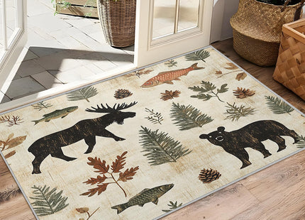 SherAvant Cabin Rug 6x9-2x3 - Lodge Bear Moose Fish Rustic Area Rug - Hunting Wildlife Woodland Wild Animal Carpet - Home Decor
