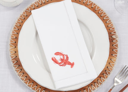 Handmade Lobster Embroidery Napkin with Hemstitched Border (Set of 6)