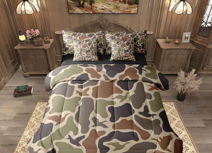 Erosebridal Hunting Duck Hunter 7 Pcs Comforter Set Queen Camo Birds Bed in A Bag Army Green Ducks Comforter for Men Camouflage Military Sheet Set Boys Wild Woodland Pillowcases Rustic Bed Set