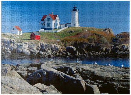 MyPuzzle Nubble Lighthouse At Cape Neddick, York Beach, Maine, USA - Premium 1000 Piece Jigsaw Puzzle for Adults