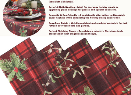 Newbridge Christmas Red Spruce Plaid 60 x 102 Inch Rectangle Fabric Tablecloth – Holly, Pinecones & Evergreen Winter Print, Soil Resistant No-Iron Holiday Dining Table Cover