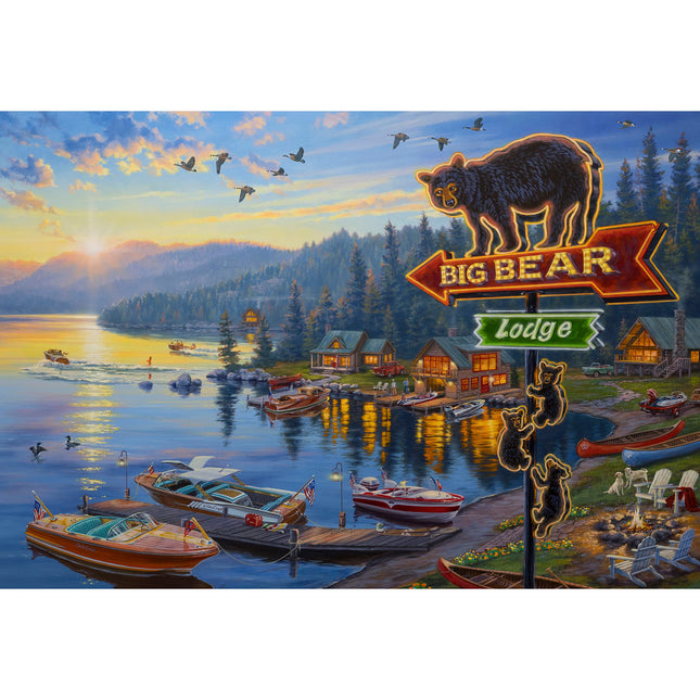 Rivers Edge Products LED Canvas Wall Art, 24 by 16 Inches, Fiber Optic Light Up Wall Decor, Battery Operated Lighted Nature Canvas Print, LED Light Kitchen, Bedroom, or Home Decor, Big Bear Lodge