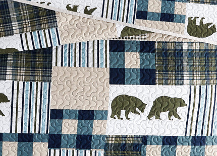 UMCHORD Queen Quilt Bedding Set, Cabin Bear Quilt, Queen Size, Green