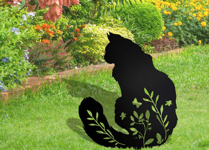 Maine Coon Cat Garden Statue, Black Cat Decor for Outdoor Memorial Yard