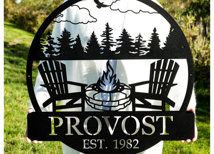 Custom Metal Campfire Outdoor Last Name Established Sign | Cabin Decor