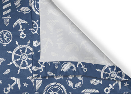 Ambesonne Sailboat Valance & Tier Curtain 3 pcs Set, Diagonal Hatched Nautical Elements Ship's Wheel Anchor and Marine Animals, Window Treatments for Room Kitchen Decor, 55" x 24", Blue and White