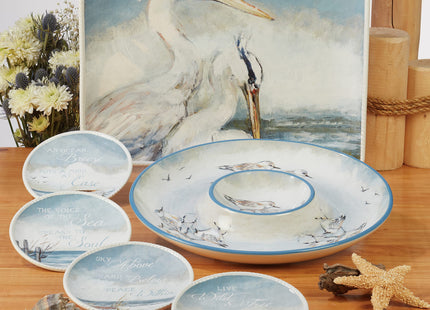 Shorebirds 18 oz. Ceramic Mugs, Set of 4 – Coastal Coffee Cups with Heron, Seagull, and Shorebird Artwork – Nature-Inspired Mugs for Hot Beverages, Breakfast, Gifting, or Display