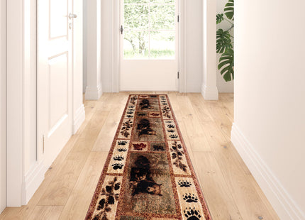 Masada Masada Rugs Kodiak Collection 2'x11' Cabin/Lodge Area Rug Runner with Bear and Cub Scene