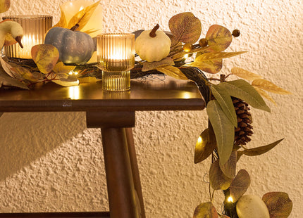 DecorbyHannah 6ft Fall Garland for Mantle with Lights, Pumpkin, Pinecone