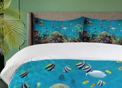Ambesonne Ocean Duvet Cover Set, Untouched Wild Underwater Aquatic World Corals Exotic Fishes Seascape, Decorative 2 Piece Bedding Set with 1 Pillow Sham, Twin Size, Purple Lilac